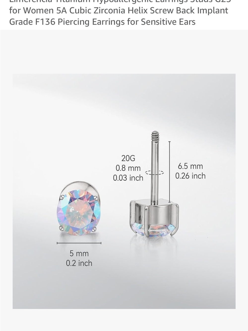 Titanium Round Dual Sided Cubic Zirconia Stud Earrings NEW - Picture 6 of 8
